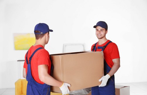 Flat removals in Tooting with movers handling boxes in a residential street