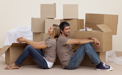 Boxes and furniture prepared for removals in Tooting