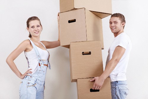 Packed moving boxes ready for removal services in Tooting